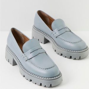 Free People Boardwalk Blue Lyra Lug Sole Loafers Reg. $148